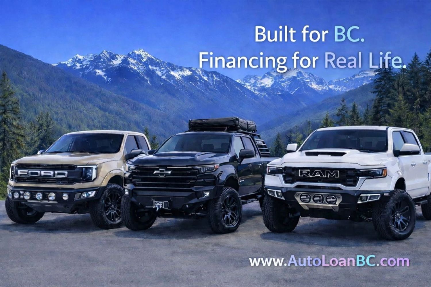 Lifted trucks BC
Low payments, low interest, zero down Toyota, Ford Bronco, Ram, Chevy, GMC, F-150