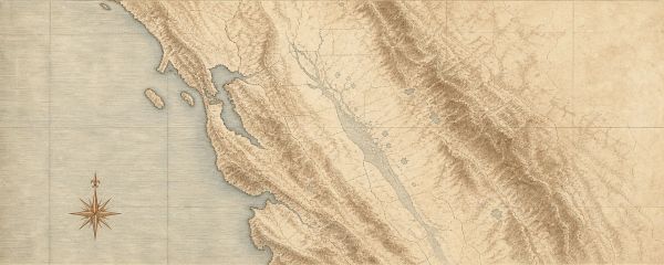 Vintage map of coastal and mountainous region.