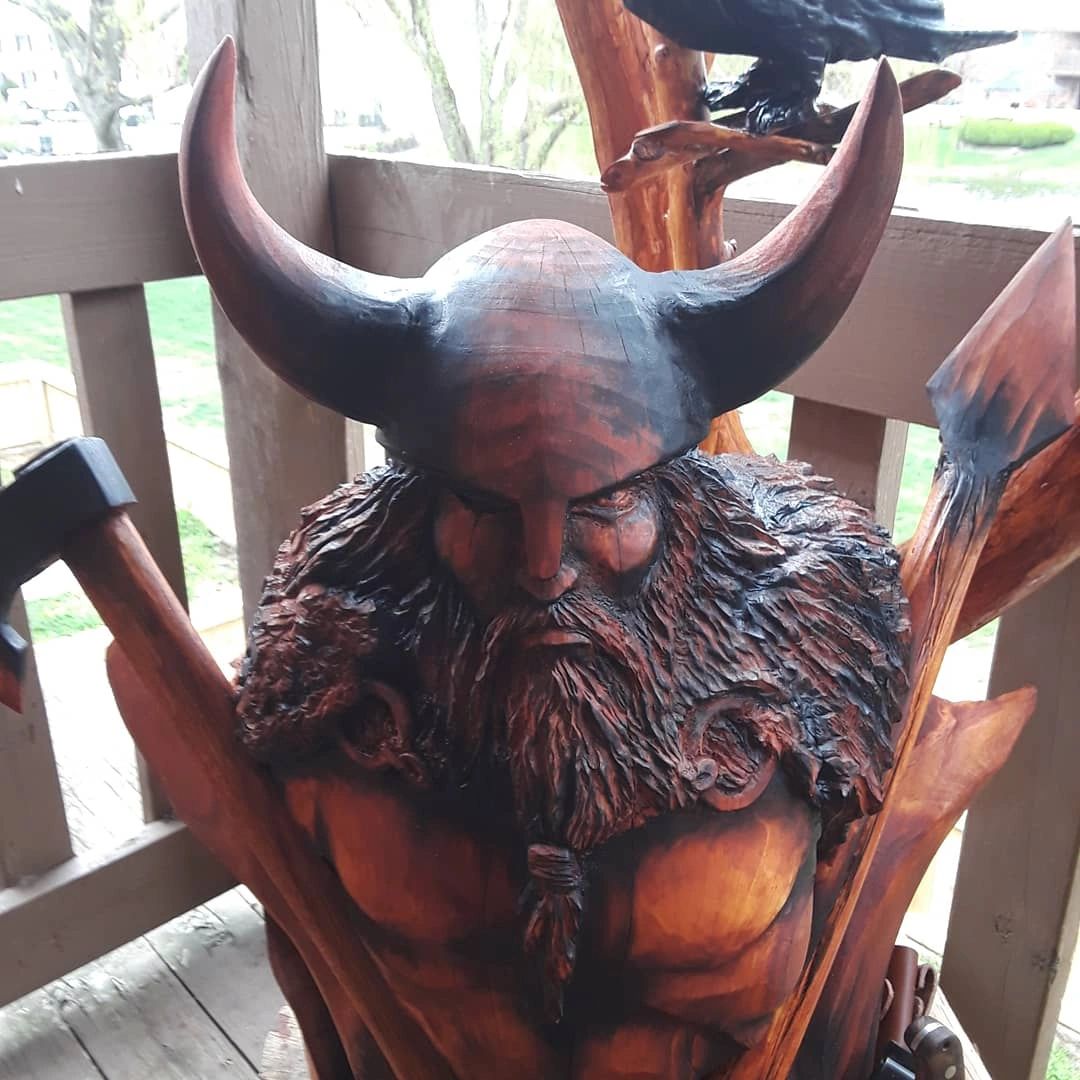 Wood sculpture of Odin the Viking God!