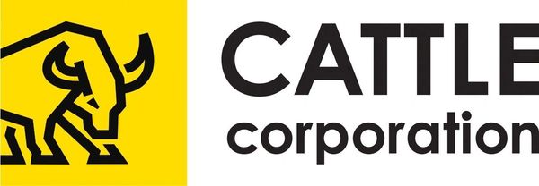 Logo of Cattle Corporation with a stylized bull in black on yellow.
