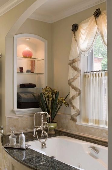 Beaded swag & Jabot over cafe curtains in MBR