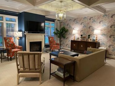 Family room with coffered ceiling