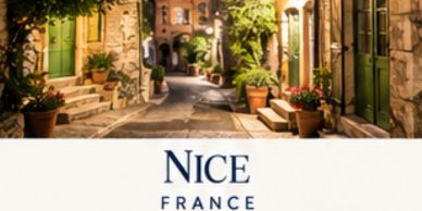 Scenic street in Nice, France during evening.