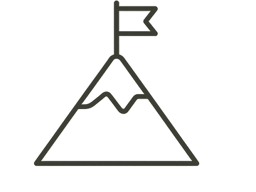 Outline of a mountain with a flag on top, symbolizing achievement.
