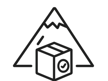 Icon of a mountain with a package and check mark symbol.