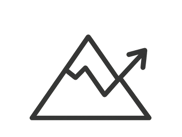 A mountain with a rising trend arrow symbolizing growth.