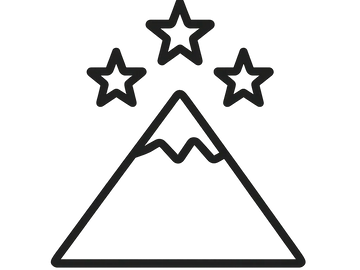 Outline of a mountain with three stars above its peak.