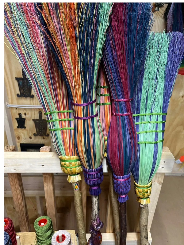 hand made hand tied custom one of a kind unique rainbow brooms
