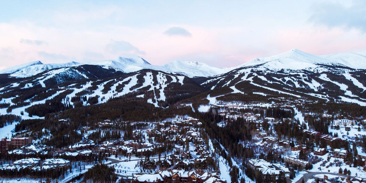 Aerial shot of Breckenridge Ski Resort located in Summit County Colorado