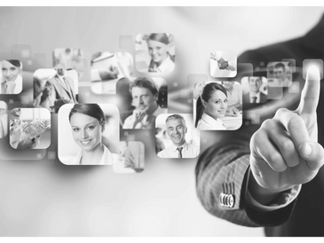 Images of people with a man pointing at the images