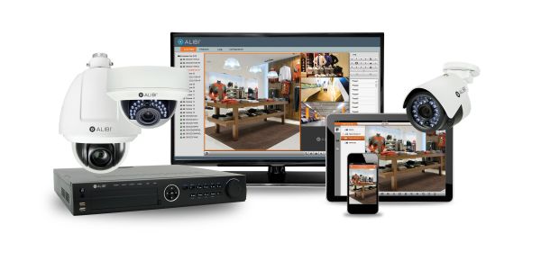 Security cameras with monitoring devices showing store surveillance.