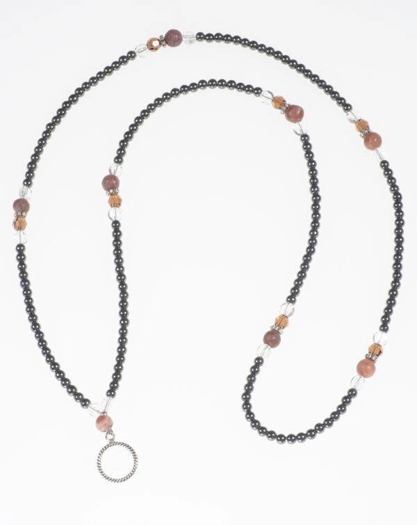 Smoky Topaz with Red Onyx Marble Hematite Lanyard