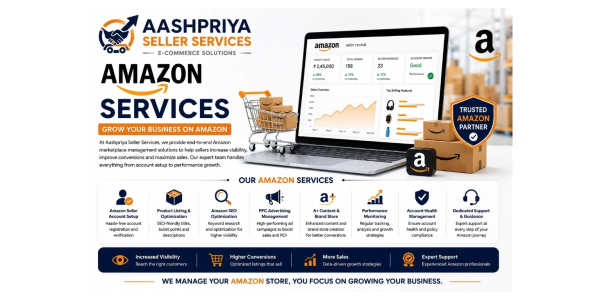 Aashpriya Seller Services offers comprehensive Amazon marketplace management solutions to grow your business.