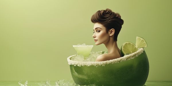 A woman bathing in a margarita cocktail