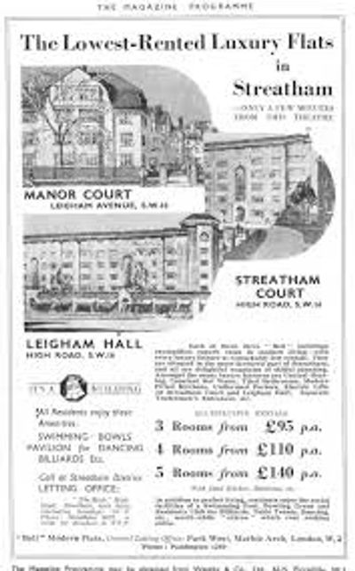 Original estate agent sales information on Streatham and Manor Courts, plus Leigham Hall. 