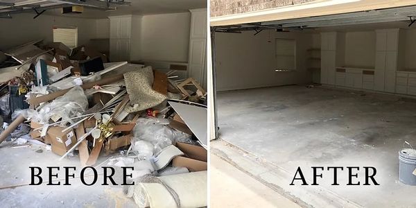 Garage transformation from cluttered to clean and empty.