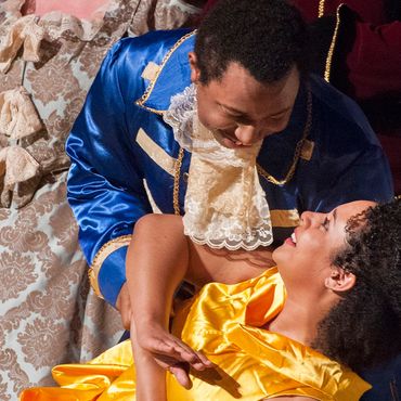 Theatrical performance of "Disney's Beauty and the Beast" — Prince dips Belle during the final dance