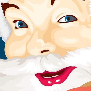 Digital illustration of Santa Clause looking over his shoulder with a bag of toys