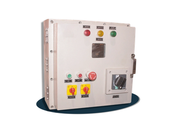 Industrial control panel with switches and indicator lights.