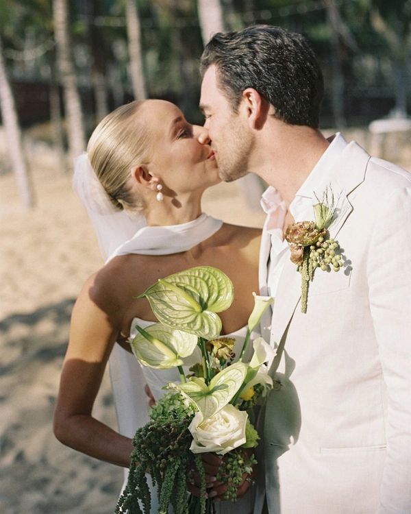 organic white and green modern bouquet in Sayulita