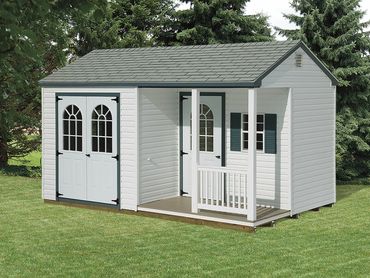 10'x14' Vinyl A-Frame with 4'x8' Porchl This Model Features 7' High Walls with 6'4” High Doors