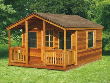 12'x16' Elite Cabin with 4'x12' Porch and 9 Lite Wood Door
