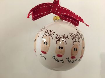 Craftsea Paint your own pottery mumbles swansea south wales Christmas bauble fingerprint reindeer