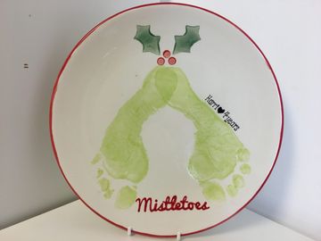 Bespoke mistletoes print Plate from Craftsea Paint Your Own Pottery Studio in Mumbles Swansea