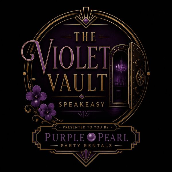 Elegant logo for The Violet Vault Speakeasy by Purple Pearl Party Rentals.