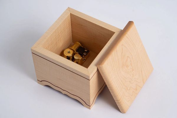 Maple music box, keepsake box with red accents.