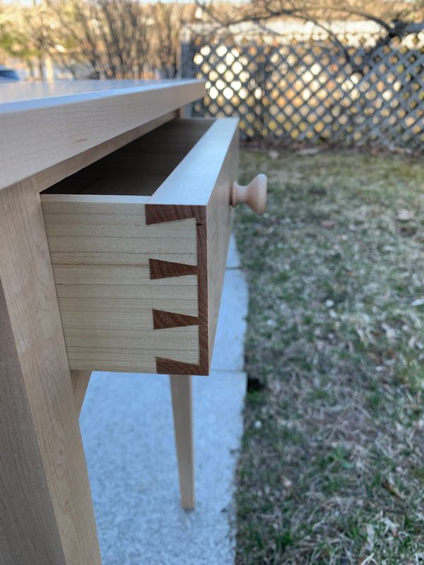 Hand cut dovetail drawer. Shaker style night stand, end table. 