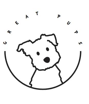 Logo featuring a simple, cute dog illustration with "Great Pups" text.