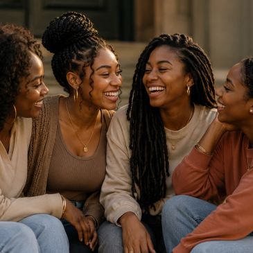 Four women laughing and enjoying each other's company.