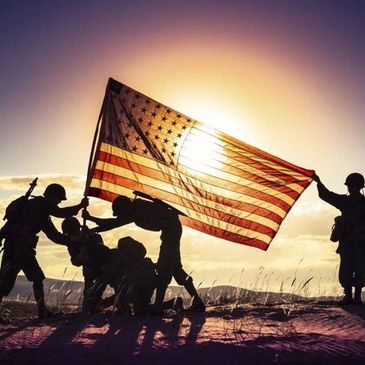 Combat troops raining US Flag