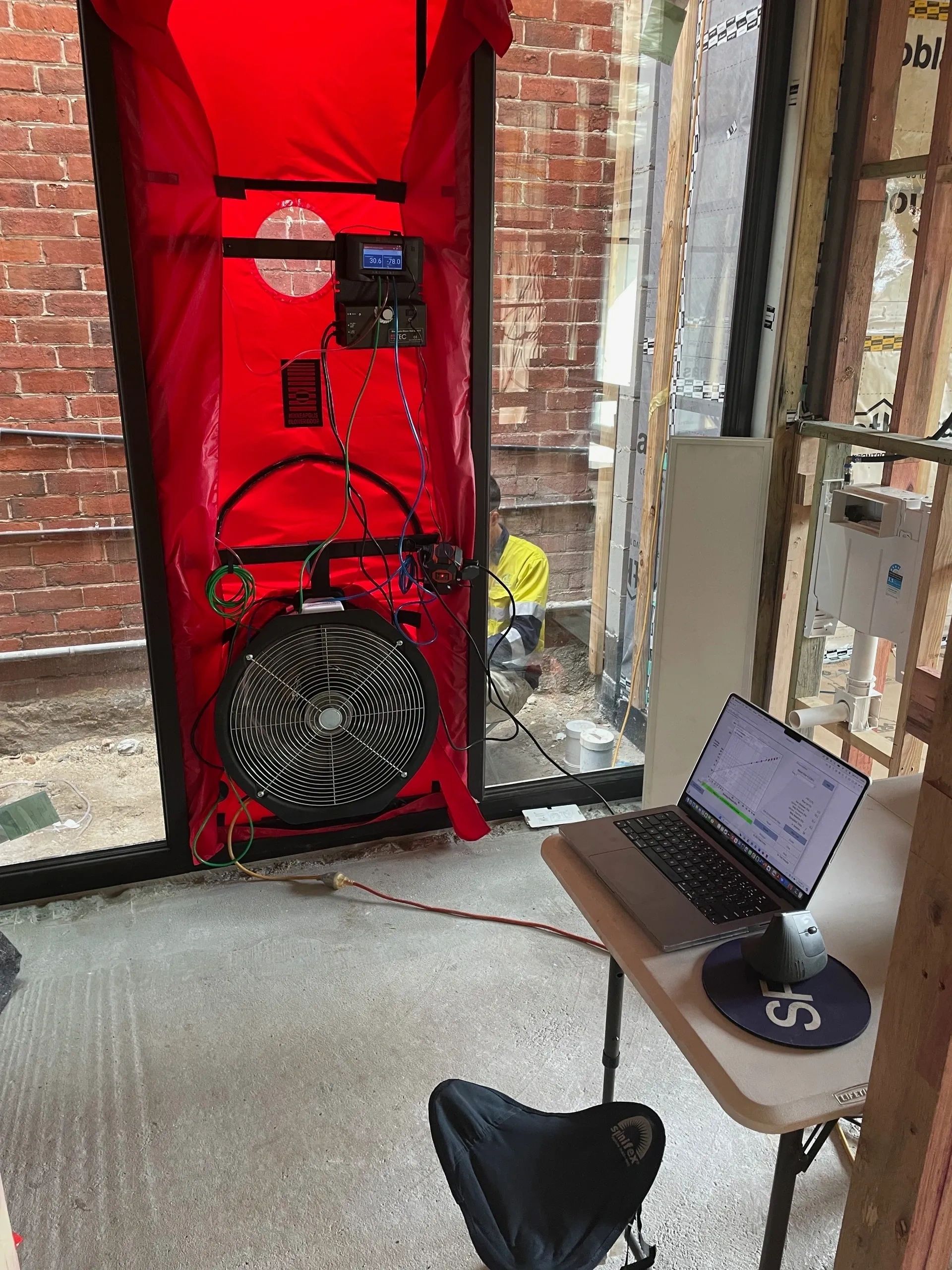 Energy Efficiency Perth Blower Door setup at new construction site