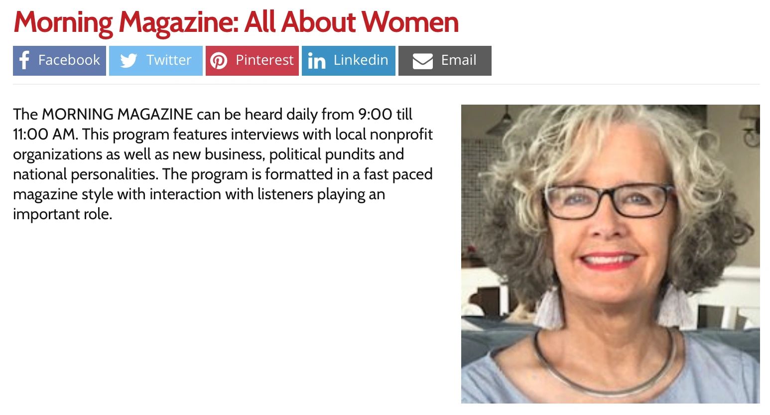 WENG Radio in Florida All About Women Show with Mary Jones