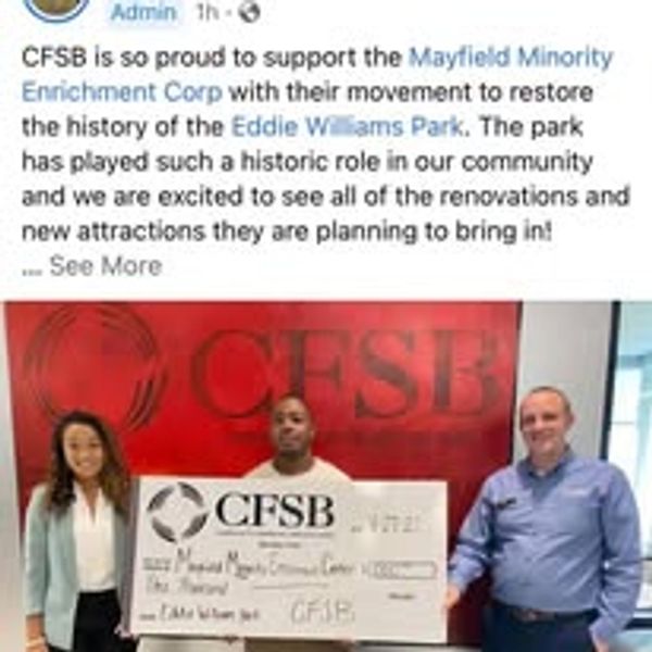 Mayfield Enrichment's Vice President/Director, Derrick Parrott and CFSB employees.