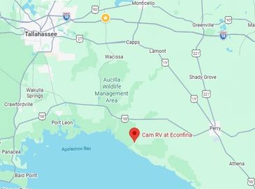 Map showing Cam RV at Econfina near Apalachee Bay in Florida.