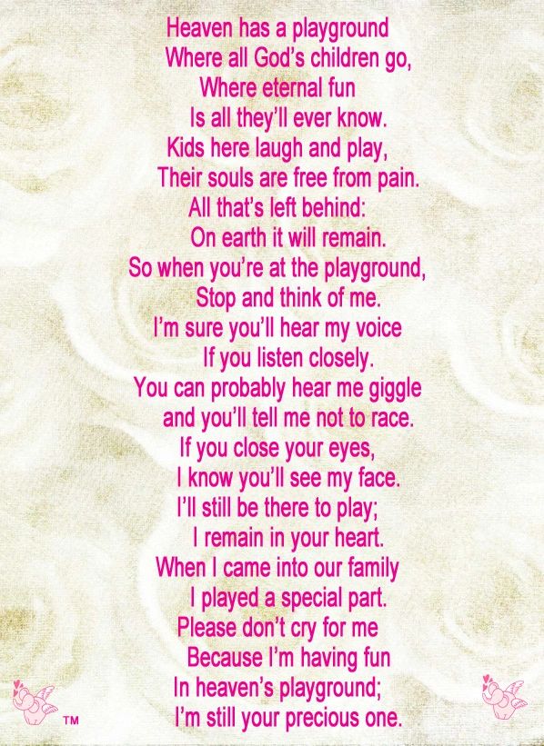 Little Angels Playground Memorial Poems for Children, Child Loss