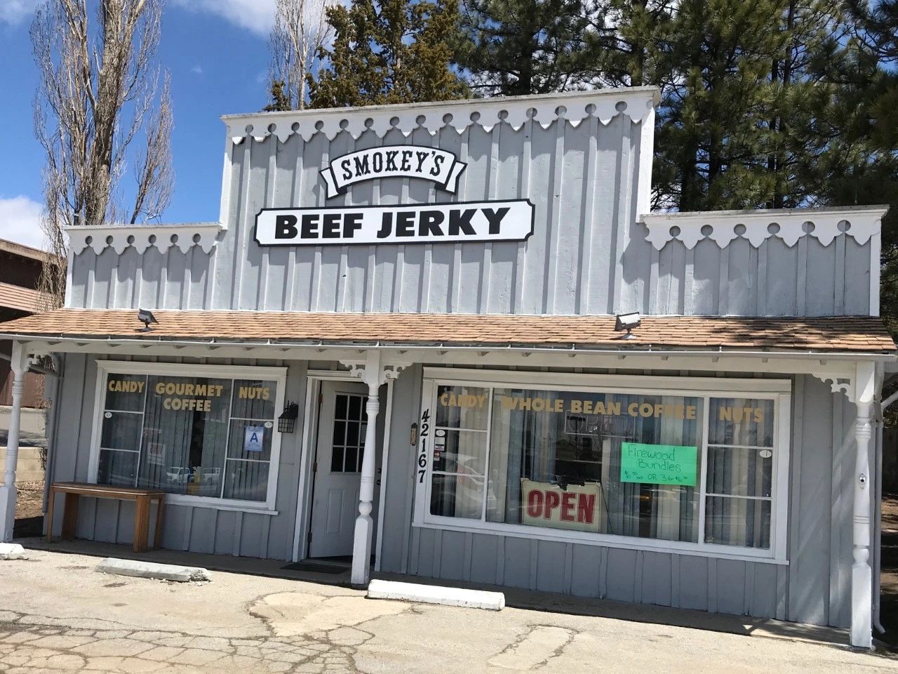 Smokeys Beef Jerky, Candy, Coffee, Chocolate, chamoy gummy bears, nuts, fruit, venison, turkey, tuna