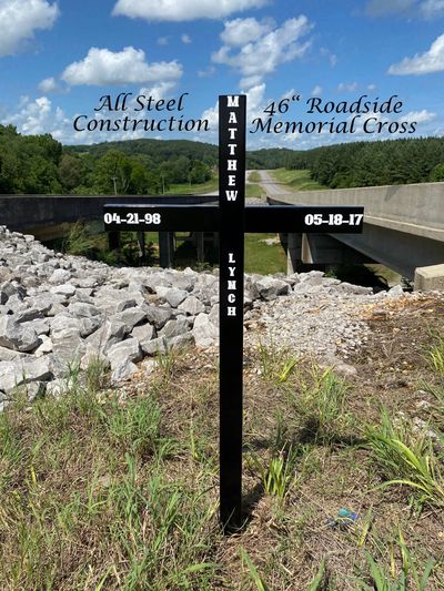 Steel Roadside Memorial cross. May also be called roadway cross, roadside cross, personalized cross.