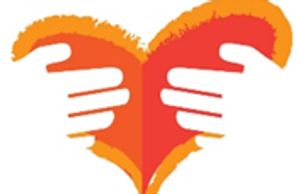 Dos manos formando un corazón rojo y naranja.