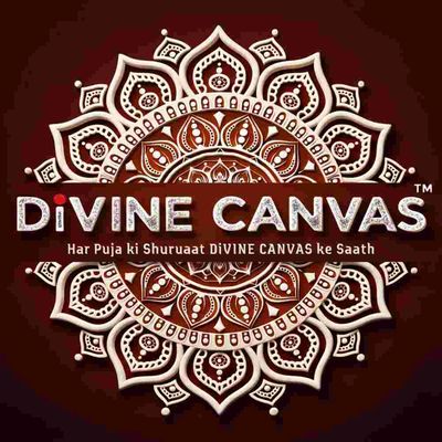 Divine Canvas logo with intricate mandala design and Hindi tagline.