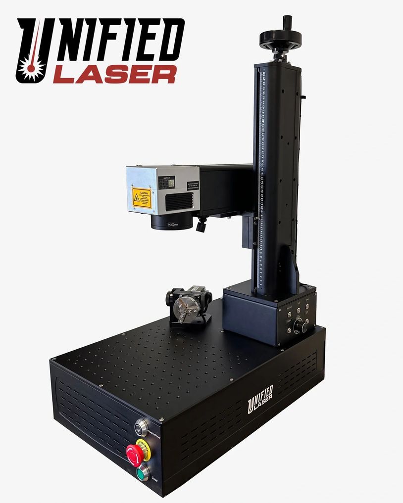 Mopa Fiber turnkey compact laser engraving system. Available in 80,100, and 200 watts.