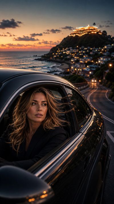 The Palm Haven Hearts Series, book 1 Sandbar.
She came back for her father.
She didn't plan on coming back for anything else.
Aria Hartley left Palm Haven at twenty-two with a plan, a career, and no intention of looking back. Ten years later, she returns to a town she barely recognises — glass and neon where fibro and fishing boats used to be — and to a father whose health won't wait for a convenient time.
She didn't plan on Sandbar. The rooftop bar that has put Palm Haven on every influencer's map, built by the one person she never quite managed to stop thinking about.
She didn't plan on Kai Carter.
He left once too. Without a word, without a reason, without giving her the chance to understand why. Now he's back — permanent, successful, standing behind a bar that glows gold against the headland — and the look he gives her across a crowded room makes it clear that five years and a lot of silence haven't changed a single thing.
Aria is here for one week. To help, to fix, to leave clean.
That's the plan.
Some tides pull you under.
Others pull you home.
Palm Haven Hearts Series — Book One
If you love small-town romance with heart, heat, and a coastline you can almost taste, Sandbar is the book you've been waiting for.
Woman gazing thoughtfully from a car at sunset by a coastal road.