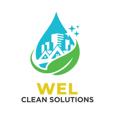 WEL Clean Solutions logo water drop, and leaf.