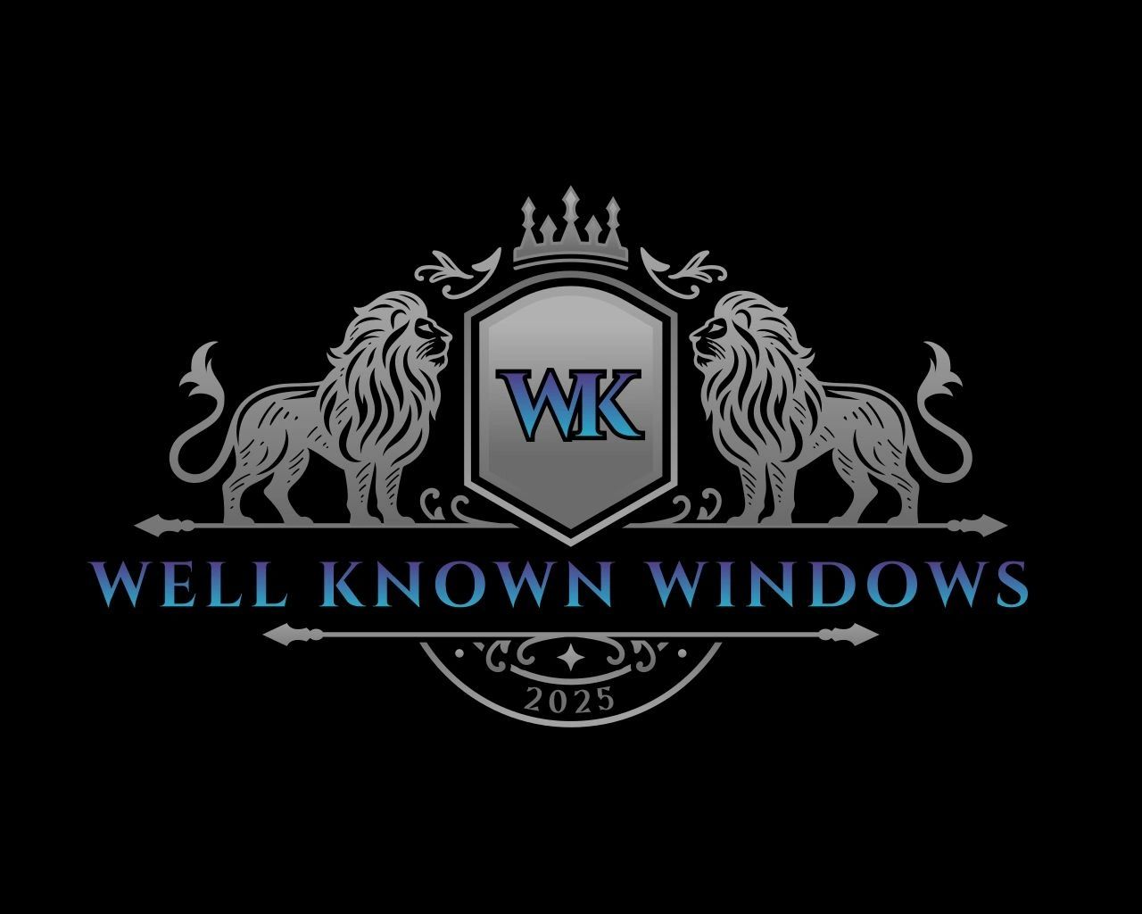 Elegant logo with two lions guarding a shield and the text 'Well Known Windows 2025'.