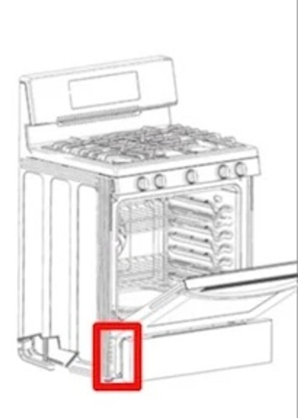 Illustrated examples of possible model number sticker locations on a slide in kitchen range.