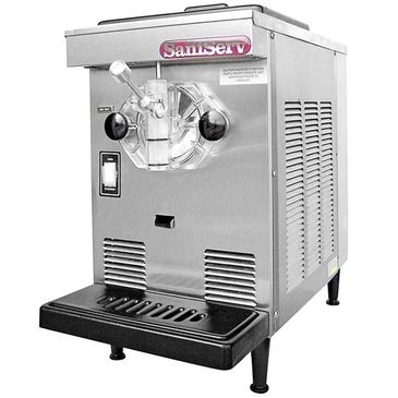 Commercial stainless steel soft serve ice cream machine.