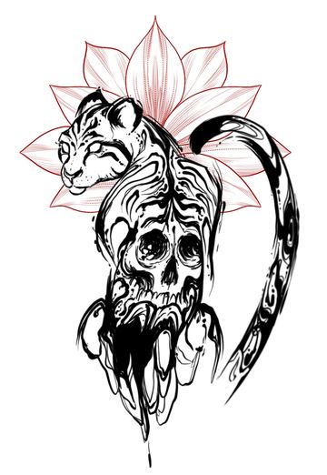 Sketch style big cat with manda